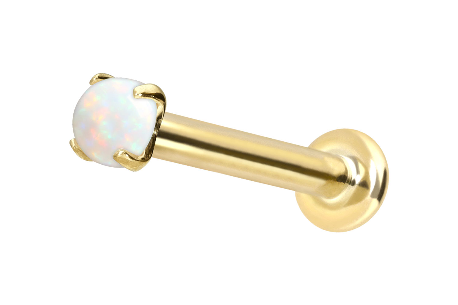 14 Karat Gold Labret Piercing mit Push Fit SYNTHETISCHER OPAL
